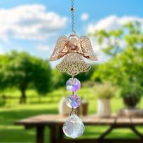 1pc Angel Wind Chime Light Catcher - Elegant Copper Garden Decoration with Golden Angel Statue, Crystal Prism Beads and Faceted (Gold,hanging&H:27.5cm) auksas