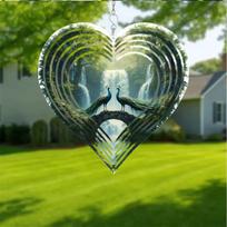Heart Iron Wind Chime Set of 2 Peacock Theme Metal Wind Bell for Indoor Outdoor Hanging Decor žalia