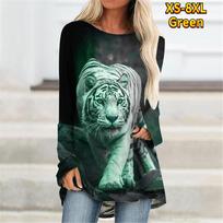 „Tiger Head Print“ itin patogūs laisvi moteriški antblauzdžiai ilgomis rankovėmis s black