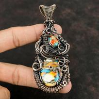 Spiny Oyster Copper Turquoise Gemstone Pendant Copper Wire Wrapped Pendant Handmade Jewelry Designer Jewelry Gift Copper Pendant For Women beige