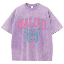 Malibu paplūdimio raidžių spausdinimo skalbti marškinėliai gatvės moteriški medvilniniai viršutiniai drabužiai madingi laisvi apvalios kaklo drabužiai kasdieniai moteriški S gray