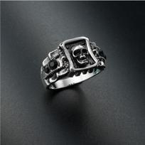 Yin Taifei Thai Silver Men's Diamond Skull Ring - Punk Hip Hop Style, Openable Design. Adjustable Open Size
