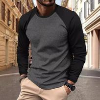 Vyriški marškinėliai ilgomis rankovėmis, apvalia iškirpte, patchwork, laisvalaikio, raglan tipo rankovėmis 6XL black