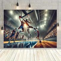 Didelės energijos krepšinio gobelenas, dinamiška dėkimo scena ryškiame stadiono apšvietime, drąsus sportinis sienos menas 47.2x31.5inch/120*80cm