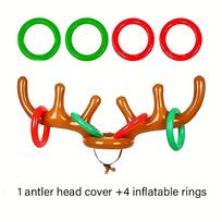 Inflatable Reindeer Horn Game with 1 Horn and 4 Rings, Fun Family Party Toss Game, Great Holiday Party Favors and Supplies