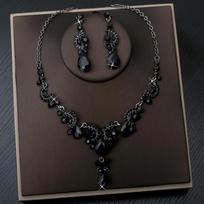 3pcs High-end Luxury Mysterious Black Droplet Gemstone Women's Necklace Dignified Elegant Banquet Dress Niche Design Jewelry Set 50cm