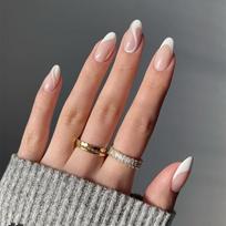Minimalist White French Line Press-On Nails Women - Glue Jelly Gel Adhesive Wearable Nail Tips Adhesive Type
