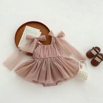 Summer Baby Romper Set Lace Polka Dots Toddler Princess Dress Infant Girls Bodysuit Baby Onesies 0-24 M 3M rožinė