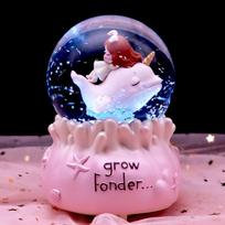 Crystal Ball Music Box Galaxy Dolphin Girl Creative Birthday Gifts for School Stationary Wholesale (Pink,10*10*15) rožinė