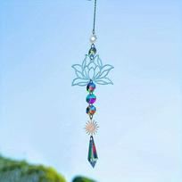 1pc Crystal Sun Catcher, Wind Chime, Lotus Flower Pendant for Wedding Party Home Decoration Car Hanging Hanging Ornament (as the picture,hanging&H:39cm)