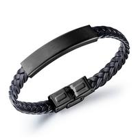 Stylish Vintage Black Stainless Steel Bracelet Wholesale Fashionable Leather Bangle