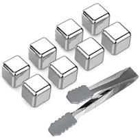 Stainless Steel Ice Cubes Reusable Whisky Chilling Rocks Metal Ice Set Of 8 With Tongs And Freezer Storage Tray For Beer Wine Cooler - RiRi