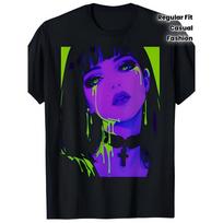 Men's Cyberpunk Cyberstyle Anime Pattern T-Shirt Neon Geometry Comic Art Short Sleeve Top Regular Version Casual S