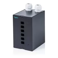 DIGITUS DN-96991 skaidulinės optikos skirstytuvas ant DIN bėgelio, 6 prievadai SC SX / LC DX, aliumininis korpusas, juodas, 112×87×136 mm