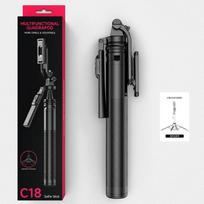 C18 1800mm Foldable Quadpod Selfie Stick 360° Rotatable Balance Handle Aluminum Alloy Split Phone Clip Tripod for Vlog Travel C18 juoda