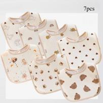 7pcs Cotton Baby Bibs Waterproof Burp Cloths Newborn Saliva Towel Cartoon Print Babies Accessories Baby Feeding Bib Items