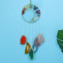 Chakra Natural Stones Tree of Life Wind Chimes Sun Catcher Window Decoration for Home and Garden Unique Wall Decorative Crafts (White,hanging&17.8") balta