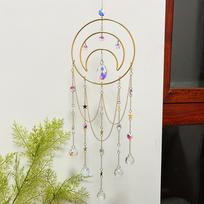 1pc Sun Catcher Moon Crystal Wind Chime Pendant Wall Sill Hanging Ornament Ornament Perfect Home Decor (Gold,hanging&H:60cm) auksas
