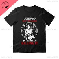 Satanic Demon Devil Cotton Tops Sexy Girl Classic Hail Satan Occult Baphomet Tshirt Unisex Short Sleeved Leisure Tee Shirt Clothing Unisex 3XL white