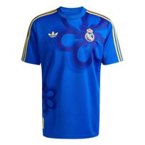Adidas Originals Real Madrid FW25 Kultūrinės istorijos marškinėliai apvalia iškirpte megztukas Madingi kasdieniai sportiniai trumpomis rankovėmis futbolo marškinėliai vyrams marškinėliai JZ2239 L blue