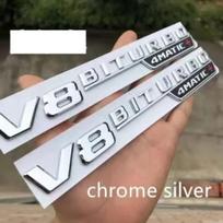 2pcs Vent Fender Trim Emblem Blade  V8 BITURBO 4MATIC+ for Mercedes Benz AMG V8 C200 C300 E300 E400 W213 Car Side Sticker Chrome Silver