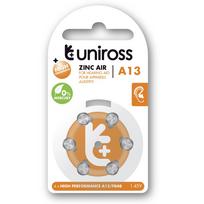 Uniross Batteries Uniross A13 Button Cell Batteries for Hearing Aids 230mAh, 6 pcs.