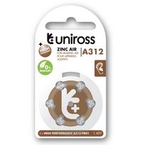 Uniross Batteries Uniross A312 button cell batteries for hearing aids 148mAh, 6 pcs.
