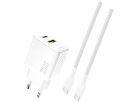 Dudao A26TCEU Adapter 25W 1x USB-C 1x USB-A (1m USB-C to USB-C included) White