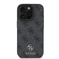 GUESS PU 4G Small Metal Logo MagSafe Case for iPhone 16 Pro Grey