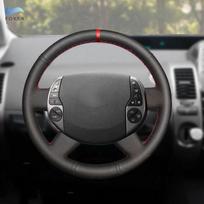Skirta Toyota Prius 20 XW20 2004 2005 2006 2007 2008 2009 Rankomis susiūta automobilio vairo dangčio apdaila Juoda oda su raudona spalva