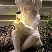 Boy Girl Children Solar Garden Statues With Fireflies Jar Figurine Resin Flowerbed Yard Outdoor Sculptures Decor Ornaments Girl