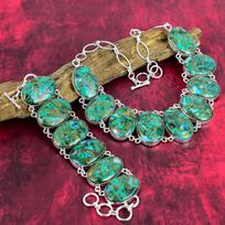Copper Malachite Azurite Gemstone Jewelry, 925 Solid Sterling Silver Necklace & Bracelet Jewelry Set, Handmade Natural Jewelry For Her Adjustable With 8"-18" žalia