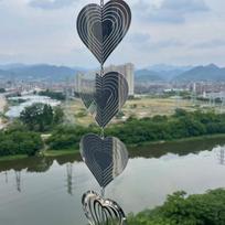Reflective Surface Heart Wind Chime Double-Sided Wind Spinner 3D Metal Heart  Garden Hanging A-4pcs