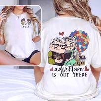 Disney Honeymoon Gift DisneyPixar Up Carl and Ellie Doublesided Printed Tshirt Carl and Ellie Couple Tshirt Unisex Women Cotton S