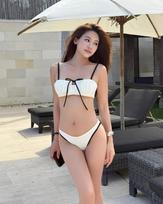 Women's Color Block Thong Bikini: European & American Style, Sexy Two-Piece Swimsuit with Thin Straps Large