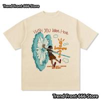 Summer Unisexs TRAVIS SCOTT Print Cotton T shirts Wish you were here Tees Unisex's Short Sleeve High Street Tops L