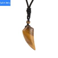 Rankų darbo minimalistinis bohemiškas ametisto vilko danties pakabuko karoliai - Natūralaus kristalo apsaugos talismanas su pintiniu laideliu vyrams ir moterims Tiger Eye