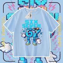 2026 Crosssteal Brainrot No. 67 Boys & Girls Short Sleeve Casual T-Shirt 130 (Height 120+ cm) šviesiai mėlyna spalva