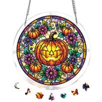 Halloween Acrylic Puzzle Decor, 2D Ghost Pumpkin Skeleton Hanging Sign, Faux Stained Glass Spooky Puzzle for Party Home Decor, Stress Relief Toy J