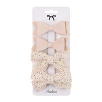 4Pcs/set Leopard Dot Print Bowknot Hair Bow Clips Baby Girls Lace Cotton Linen Barrettes Safety Hairpins Headwear Accessories