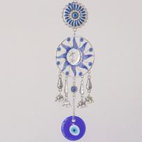Evil Eye Wind Chime Flower Pendant Blue Metal Turkish Eye Hanging Ornament Home Garden Car Decoration Lucky Amulet Gift (as the picture,24cm)