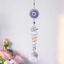 Evil Eye Suncatcher Crystal Wind Chime 7 Chakra Hanging Prism Sun Catcher for Window Garden Home Decor (Rose quartz,40CM) rožinio kvarco spalva