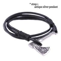 Lucky Knot Braided Strap Viking Amulet Talisman Vegvisir or Norse Compass Leather Bracelet Pulseira sidabras