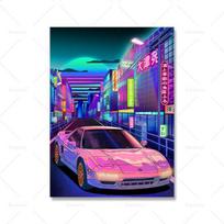 Neoninio pankroko lenktynių žaidimas „Stree Wall Art“ Plakatas „Šaunus automobilių tapyba“ Vaikų berniukų kambario dekoravimas Drobės spausdinimo vaizdas 21cm×30cm NoFrame