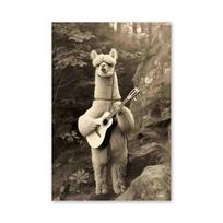Juokingas Gyvūnas Vintažinis Katė Grojanti Gitara Drobės Tapyba Retro Liūtas Sienų Menas Drobės Tapybos Paveikslai Kambariui Namų Dekoravimas 21x30cm No Framed