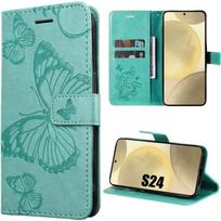Protective Case - Booling - for Samsung Galaxy S24 - Green - PU Leather - Butterfly Pattern žalia