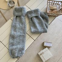 Foot Cover Kinted Leg Warmer Y2K Knit Long Stockings Vintage Plush Leg Socks  Accessories mėlyna