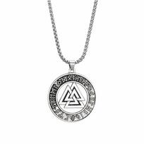 Teamer Viking Necklace for Men Norse Runes Pendant Valknut Odin Symbol Scandinavian Amulet Warrior Jewelry white