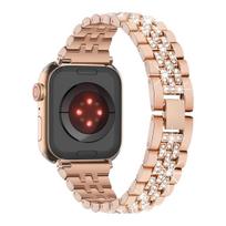 Diamonds Metal Band for Apple Watch Ultra 3/2/1 49mm S11 S10 46mm 42mm 45mm 44mm 41 40mm for Iwatch Series10 9 8 7 6 5 SE3 Strap 38/40/41/S10-42mm rožinio aukso spalvos
