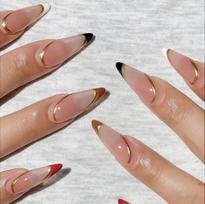 24PCS French False Nails Rock Texture Almond Press on Nails Press On Nails Artificial Manicure Tool Nail Tips Fake Nails